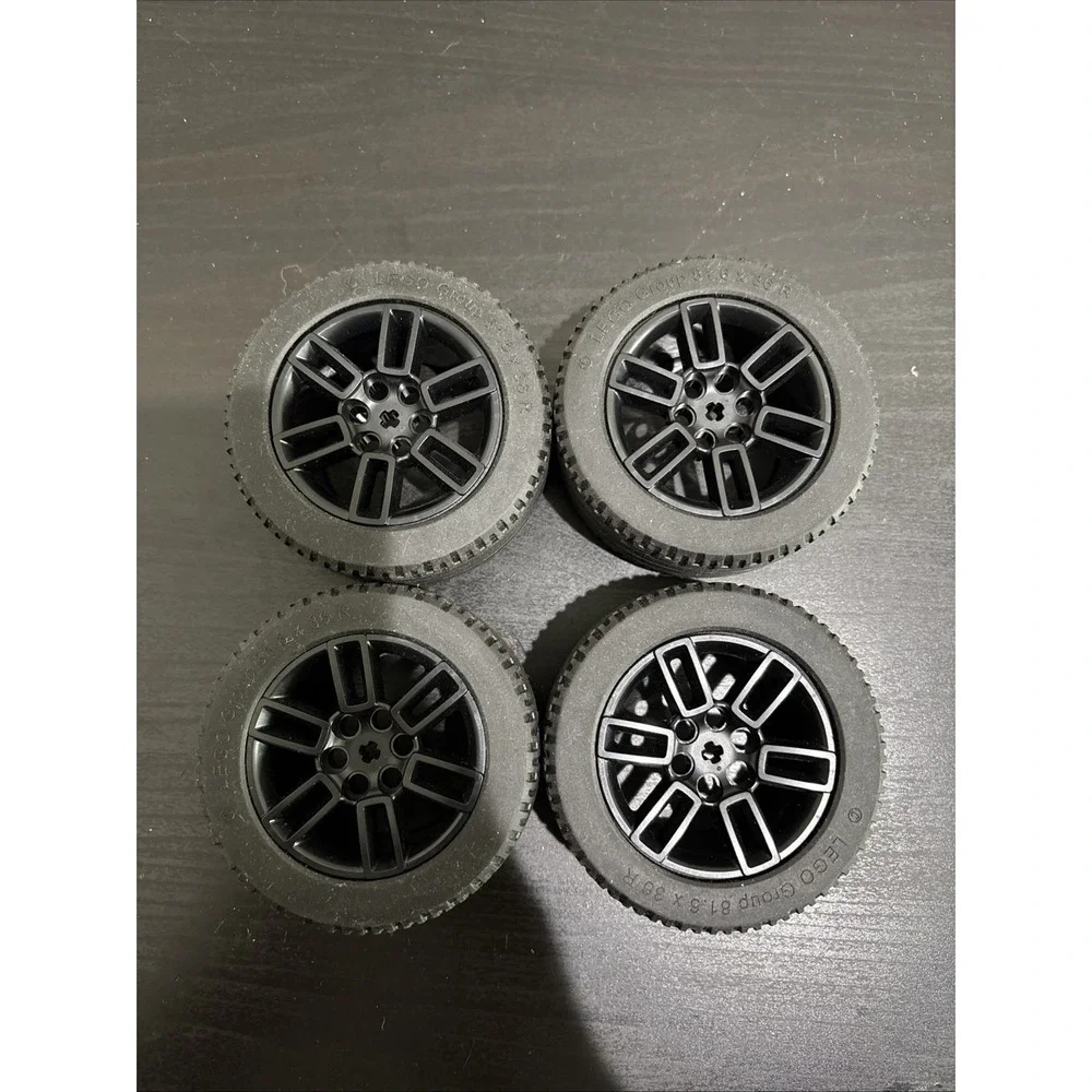 LEGO Technic 6 Pinhole Black Wheels, 81.6 x 36 R Tires, Lot of 4